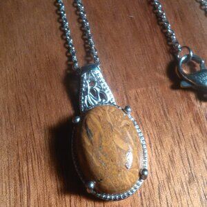 Script Stone Platinum Bond Pendant Stainless Steel Necklace